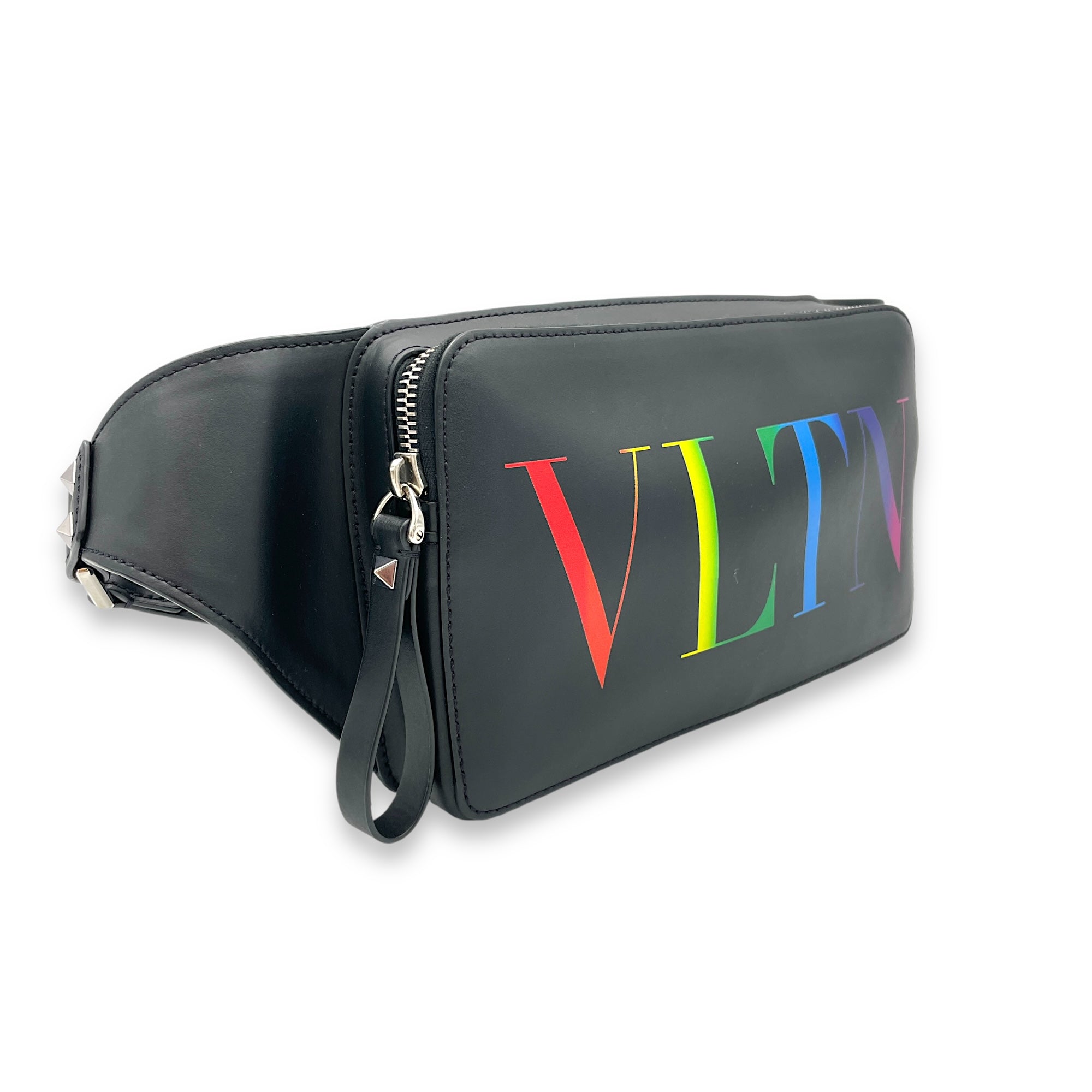 VLTN Black Belt Bag in Calfskin, Silver hardware - Image 4