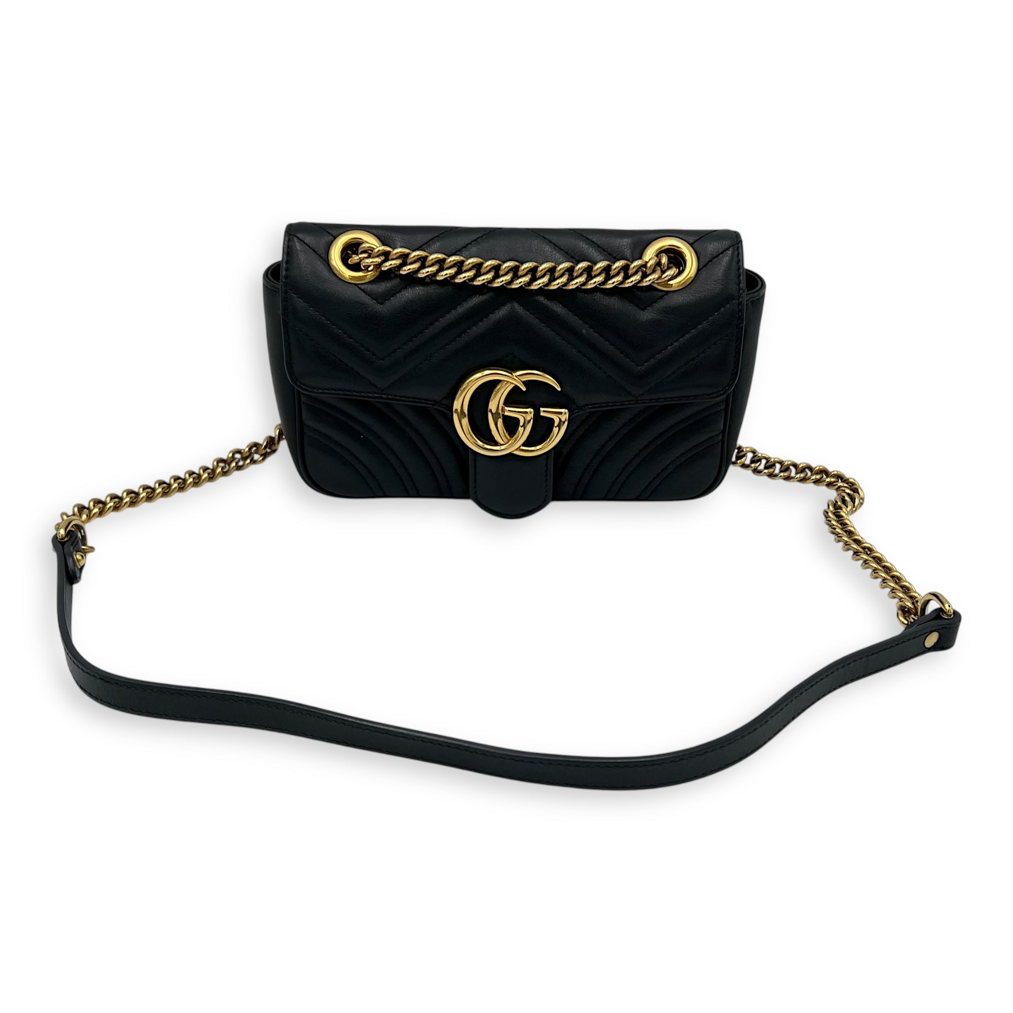 GG Marmont Mini Black Shoulder Bag in Calfskin, Gold hardware - Image 16