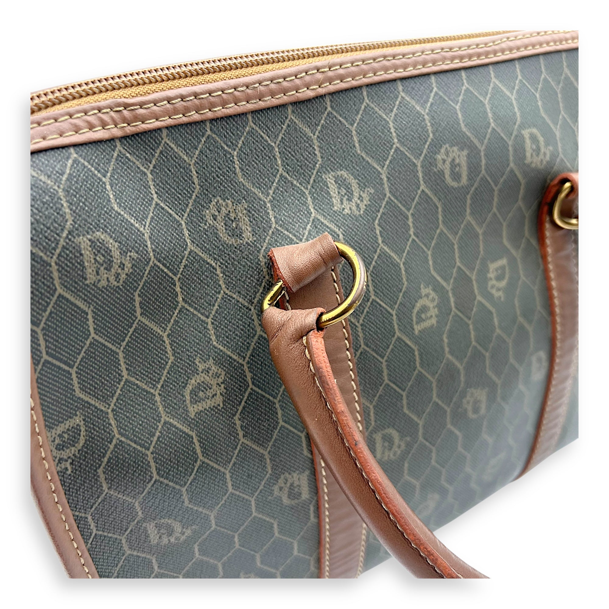 Honeycomb Top Handle Bag Brown in Coated Canvas, Gold hardware - Image 16