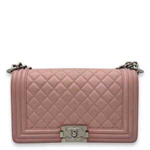 Boy Crossbody Bag Medium Pink in Calfskin, Silver hardware