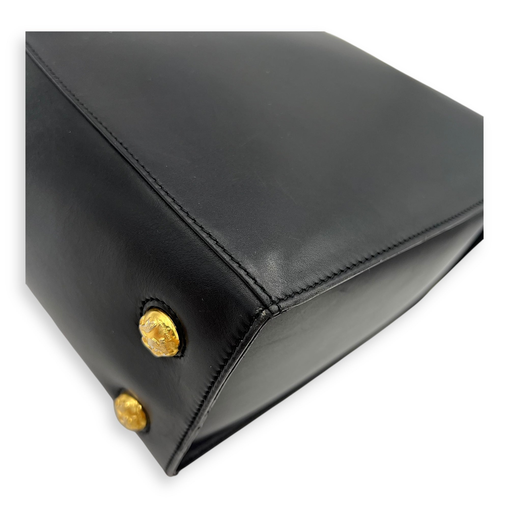 Gancini Black Shoulder Bag in Calfskin, Gold hardware - Image 11