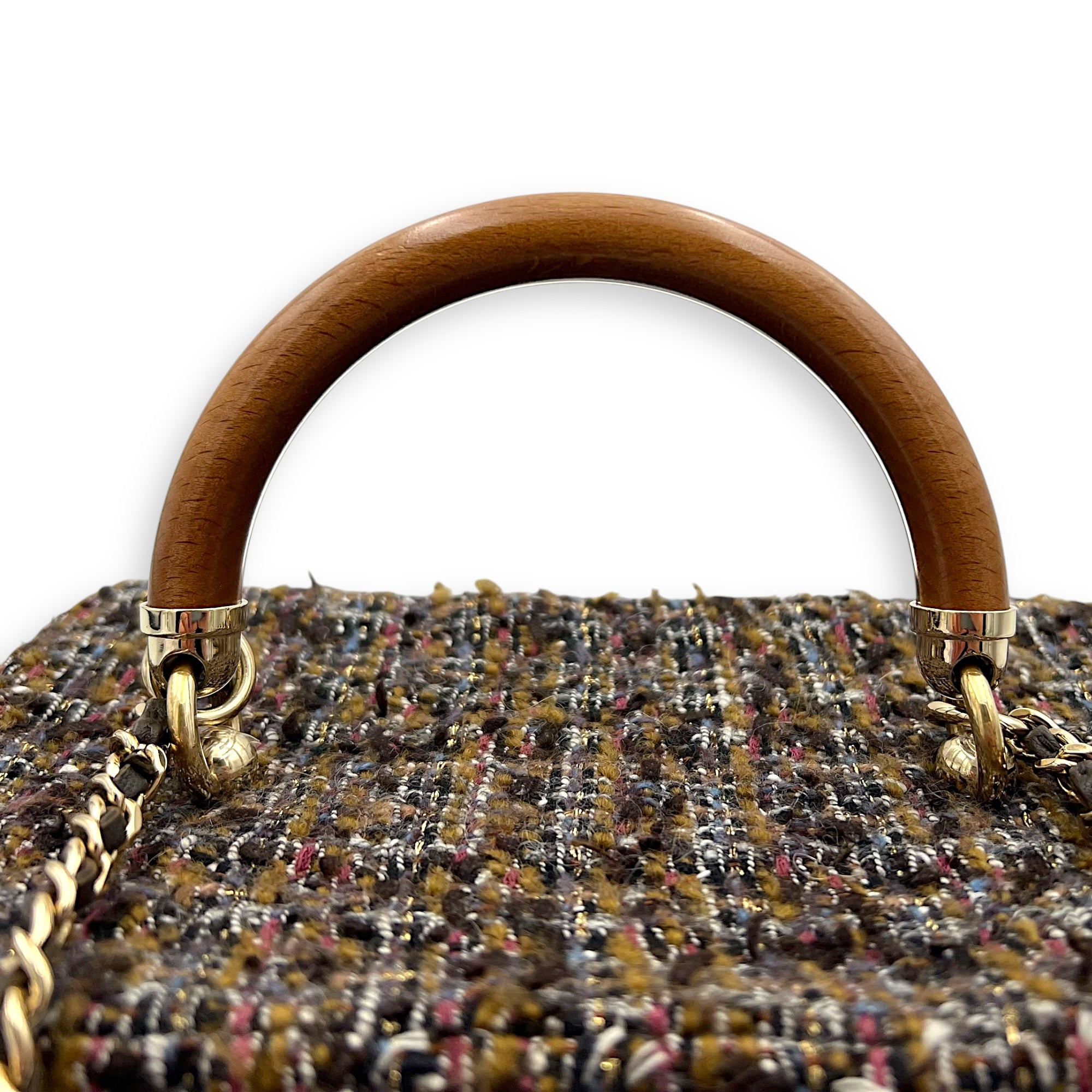 Vanity Case Wood Multi-colour Top Handle Bag in Tweed, Gold hardware - Image 15