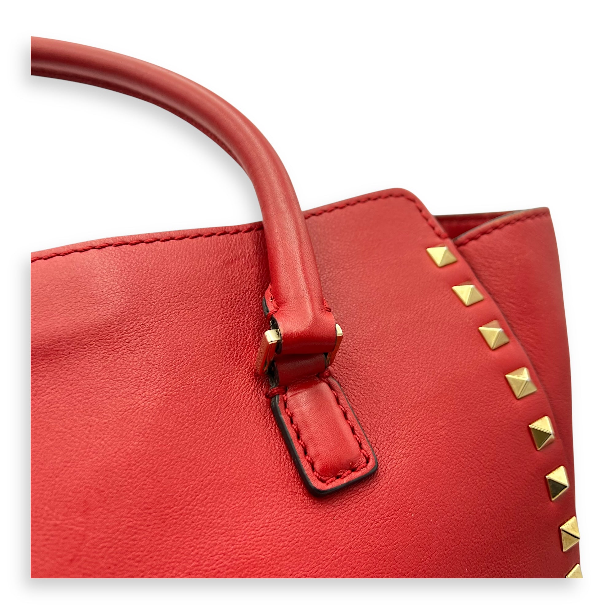 Rockstud Top Handle Bag Red in Calfskin, Gold hardware - Image 16