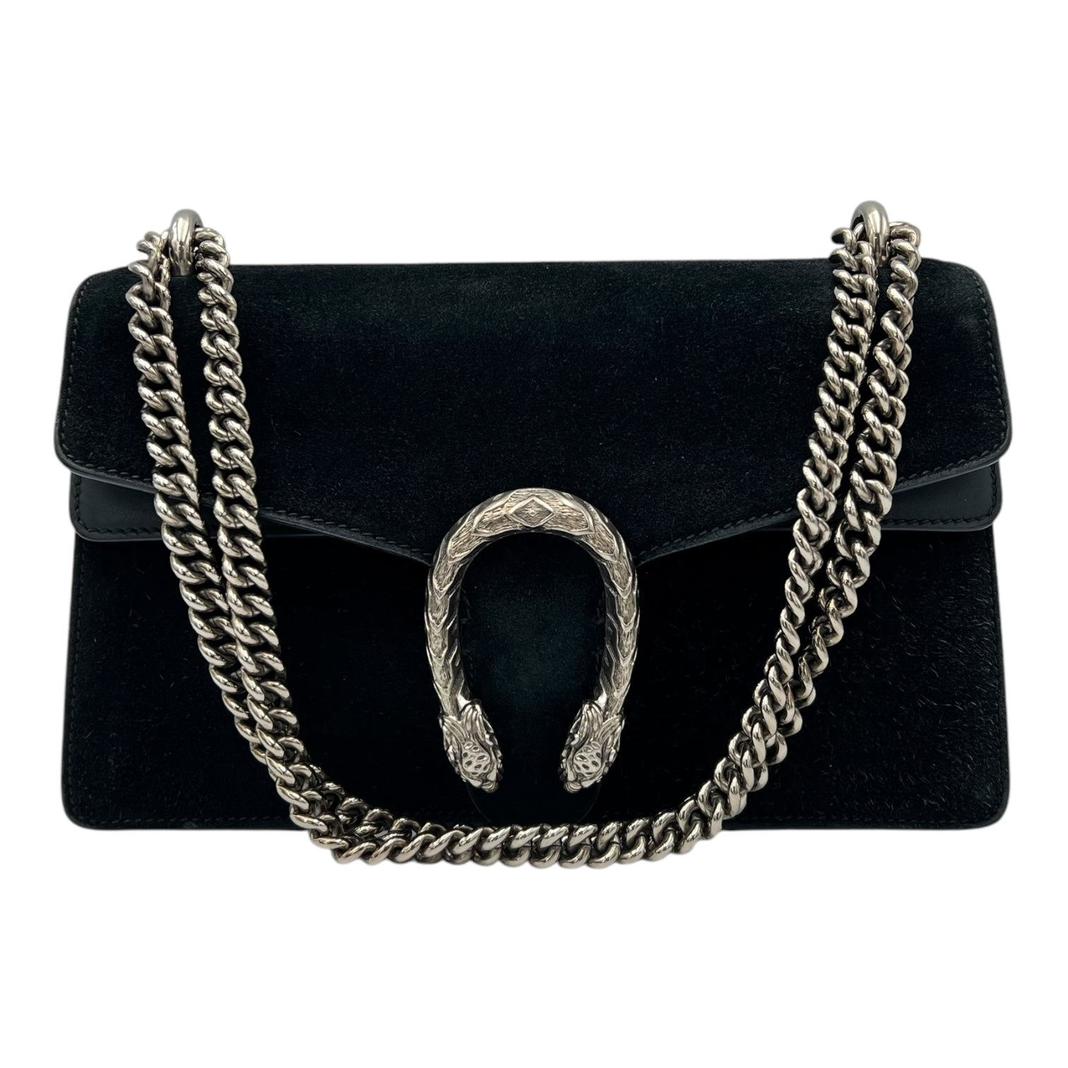 Dionysus Shoulder Bag Small Black in Suede Leather, Silver hardware - Image 10