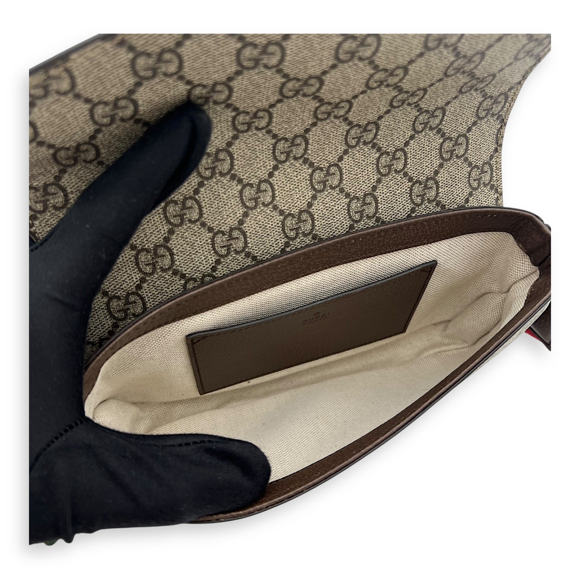 Ophidia Brown Crossbody Bag in Monogram Coated Canvas, Gold hardware - Image 7