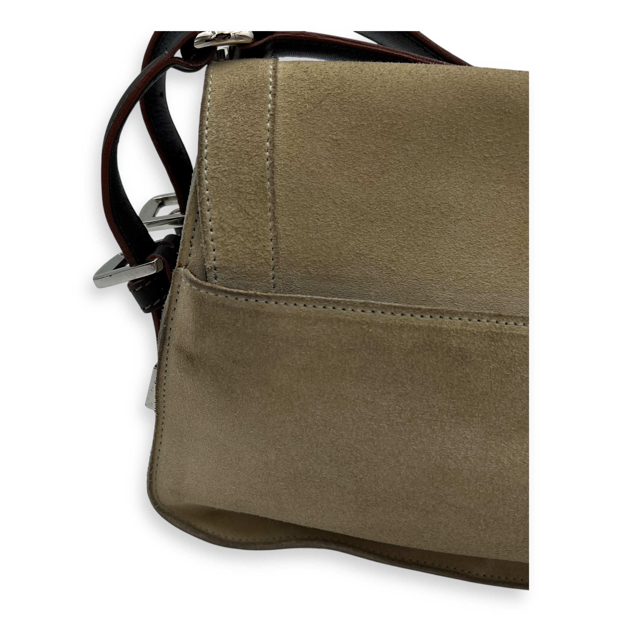 Anagram Shoulder Bag Brown in Suede Leather, Silver hardware - Image 14