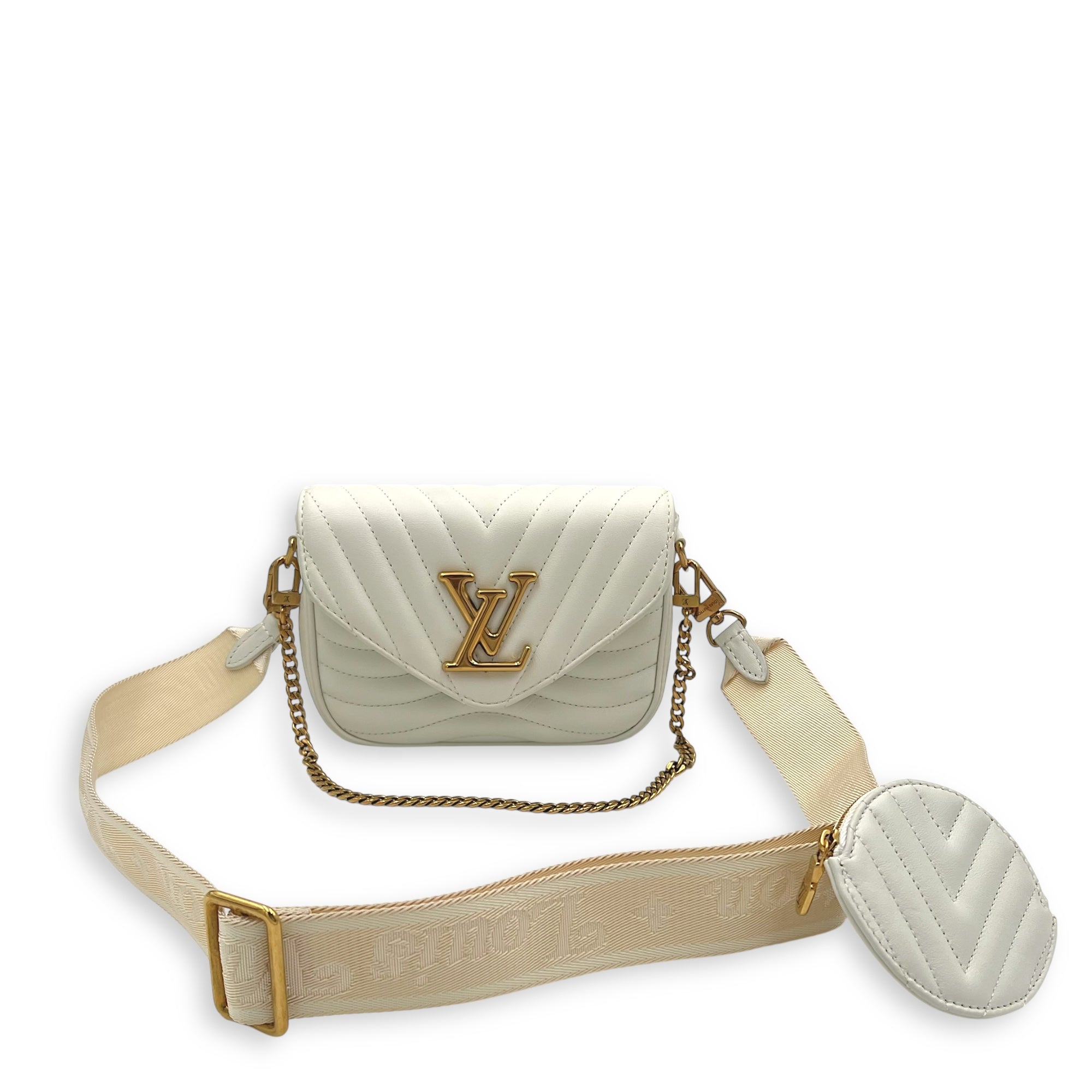 New Wave Crossbody Bag White in Calfskin, Gold hardware - Image 19