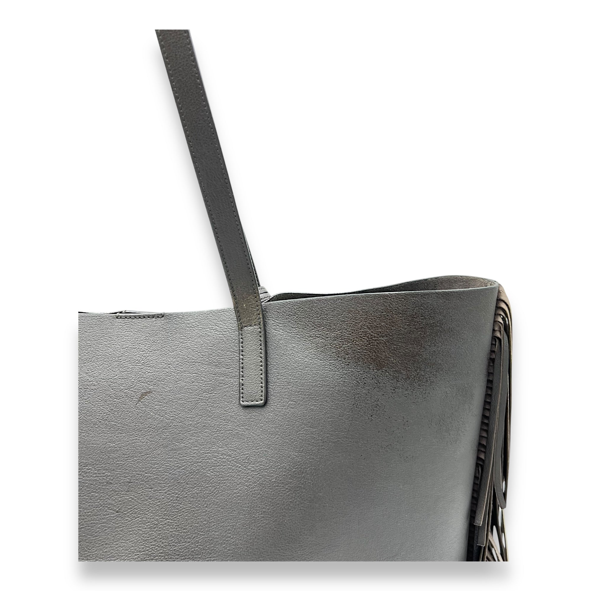 East West Shopping Fringe Tote Bag Grey in Calfskin, Silver hardware - Image 12
