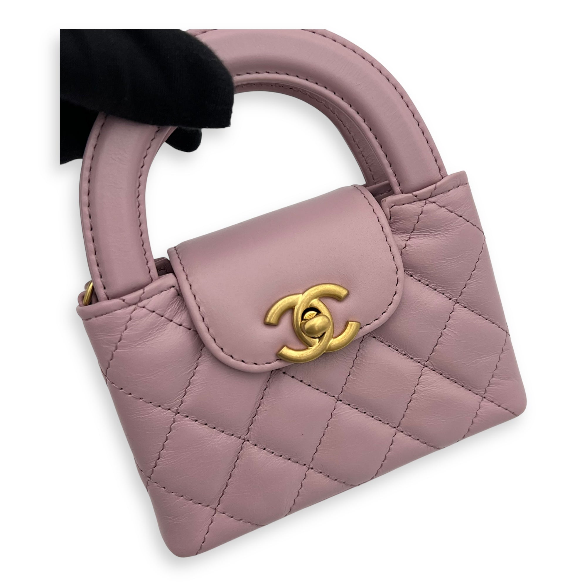 Kelly Top Handle Bag Nano Pink in Calfskin, Gold hardware - Image 8