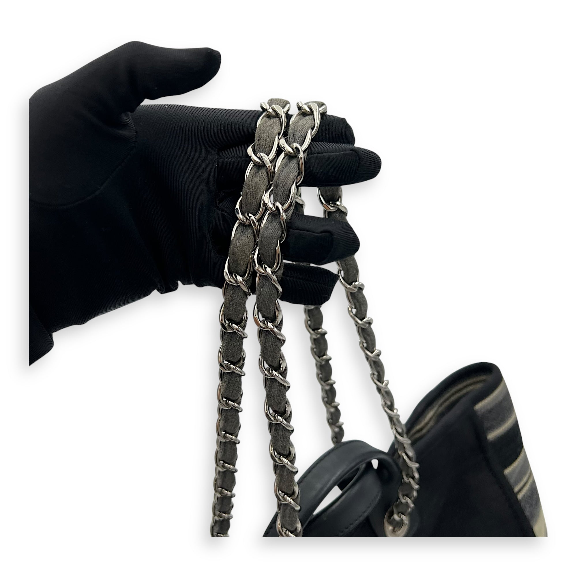 Deauville Tote Bag Black in Canvas, Silver hardware - Image 13