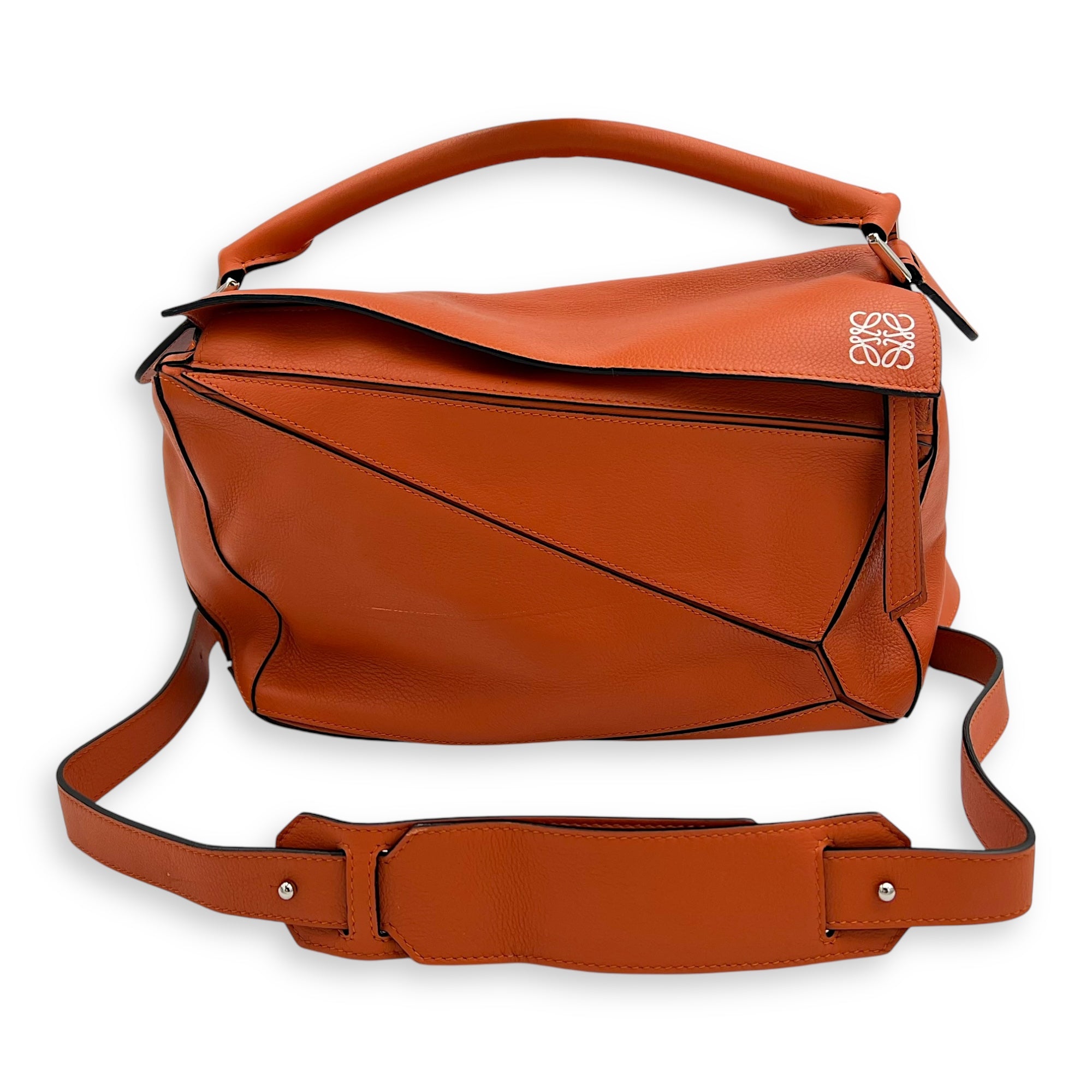 Puzzle Medium Orange Crossbody Bag in Calfskin, Silver hardware - Image 20