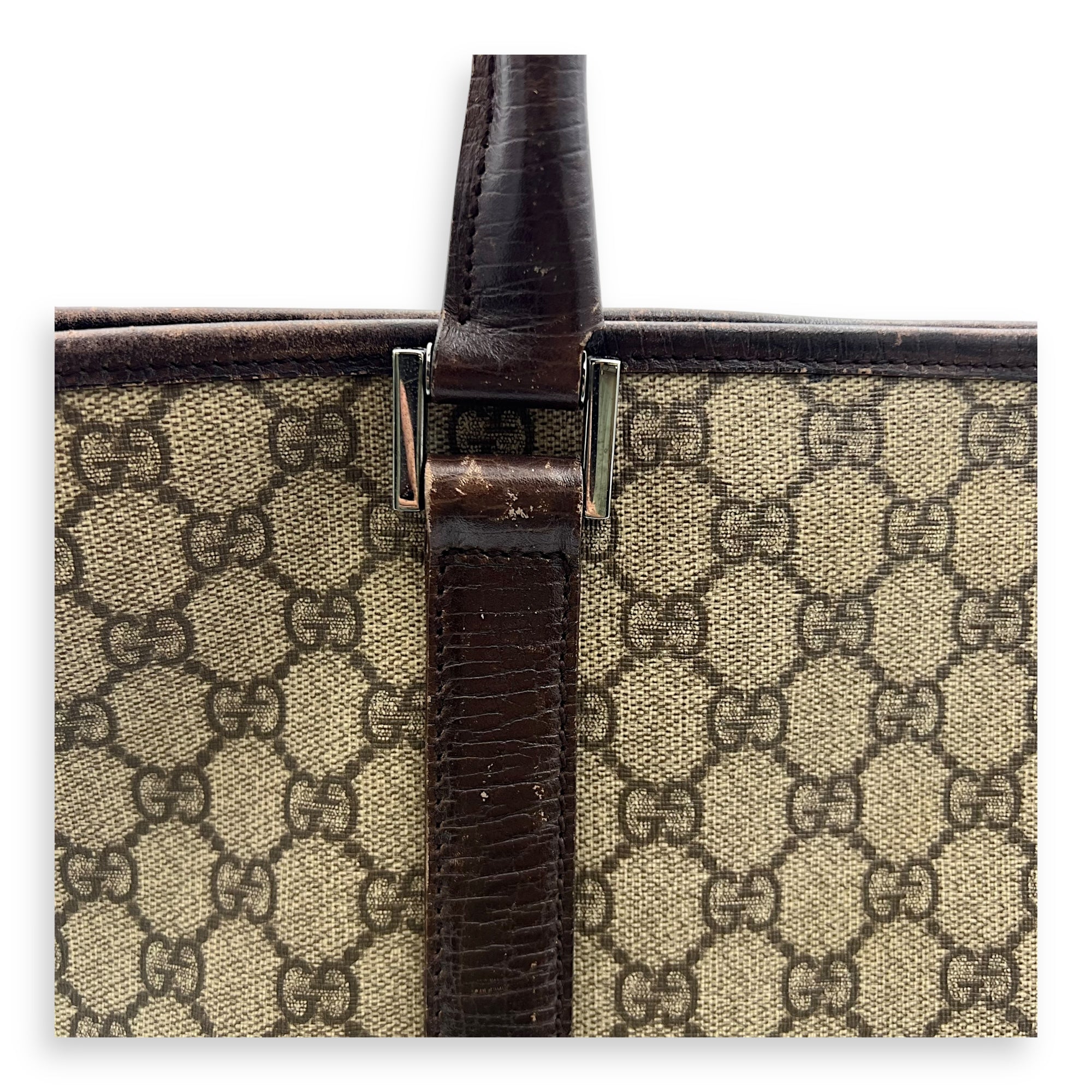 Vintage Top Handle Bag Brown in Coated Canvas, Silver hardware - Image 17