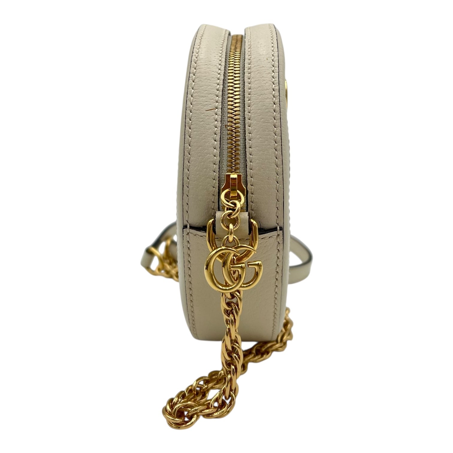 Ophidia Shoulder Bag Round White in Calfskin, Gold hardware - Image 4