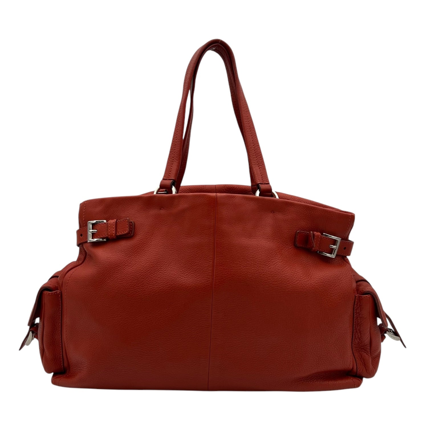 Vitello Daino Red Shoulder Bag in Calfskin, Silver hardware - Image 3