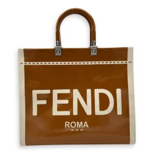 Sunshine Tote Bag Brown in Canvas, Silver hardware