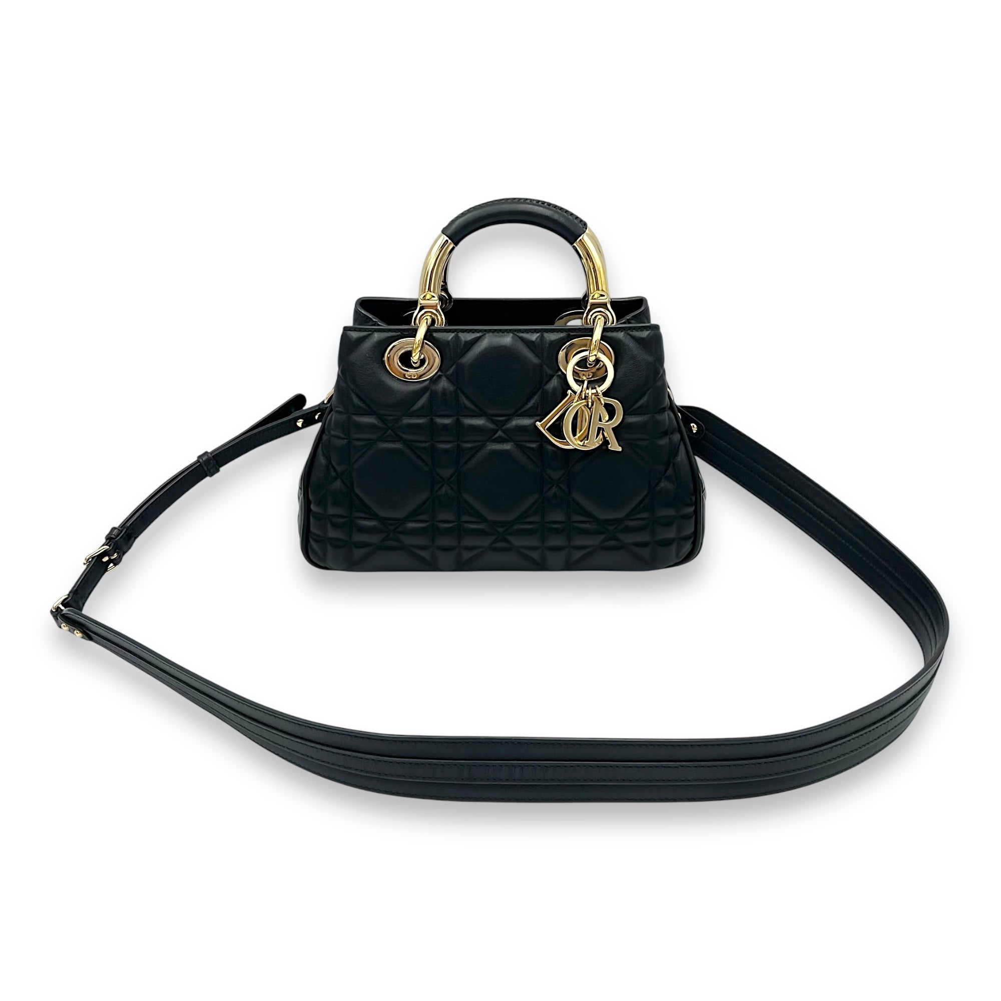 95.22 Black Top Handle Bag in Calfskin, Gold hardware - Image 9