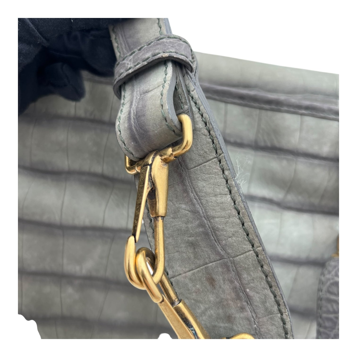 Besace Shoulder Bag Grey in Crocodile Embossed Calfskin, Gold hardware - Image 8