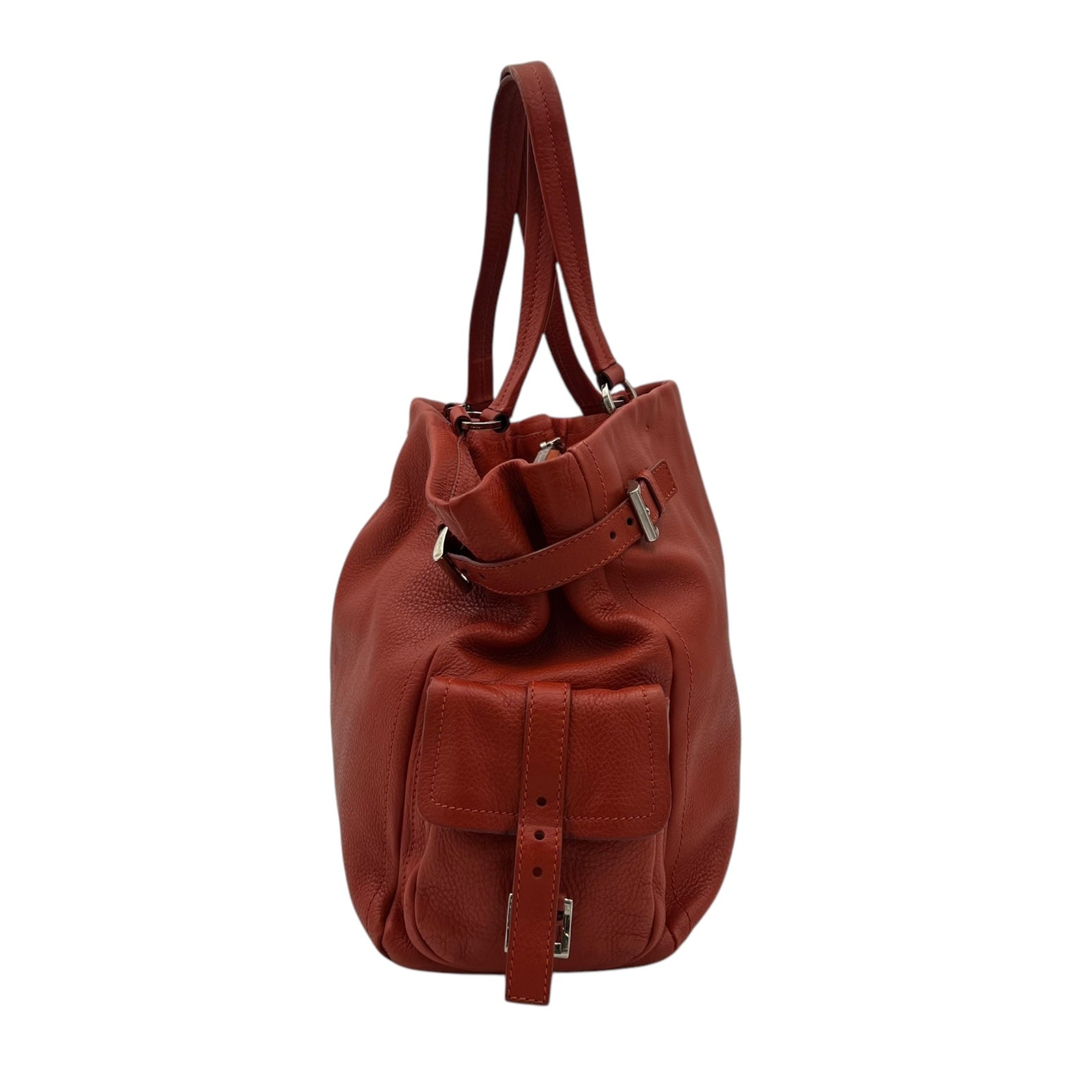 Vitello Daino Red Shoulder Bag in Calfskin, Silver hardware - Image 5