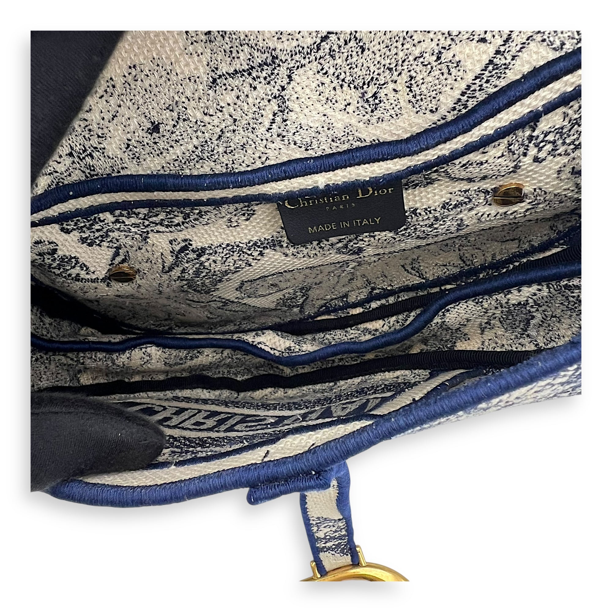 Saddle Shoulder Bag Blue in Jacquard, Gold hardware - Image 7