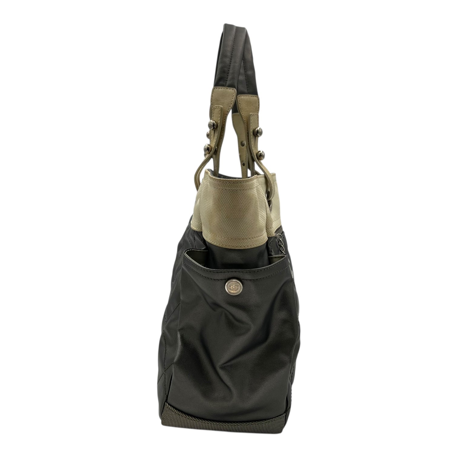 Paris Biarritz Large Grey Tote Bag in Coated Canvas, Silver hardware - Image 4