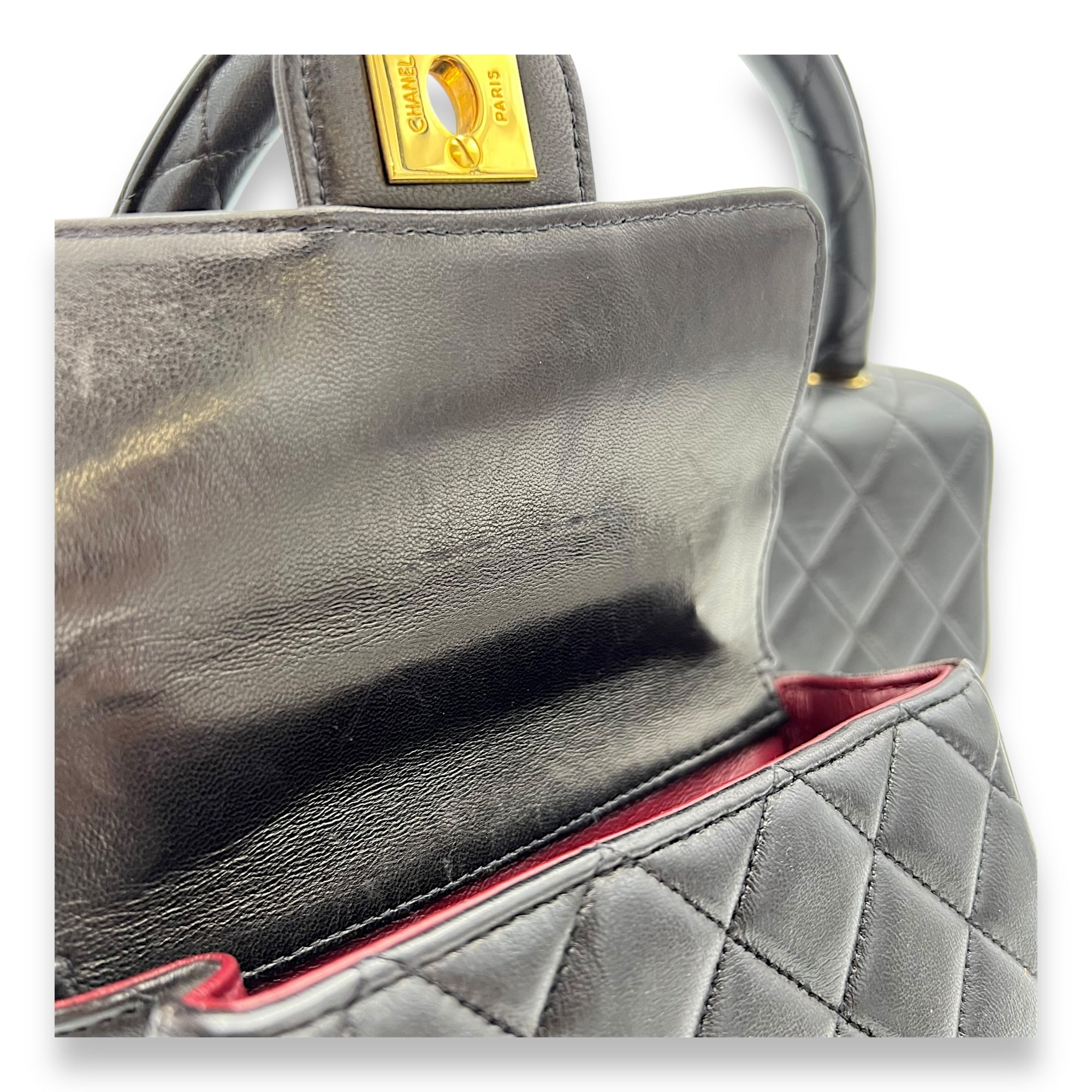 Kelly Parent and Child Black Top Handle Bag in Lambskin, Gold hardware - Image 11