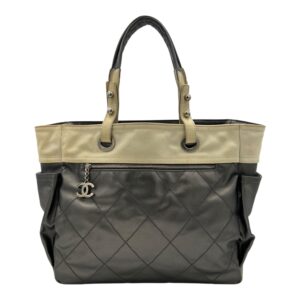 Paris Biarritz Large Grey Tote Bag in Coated Canvas, Silver hardware