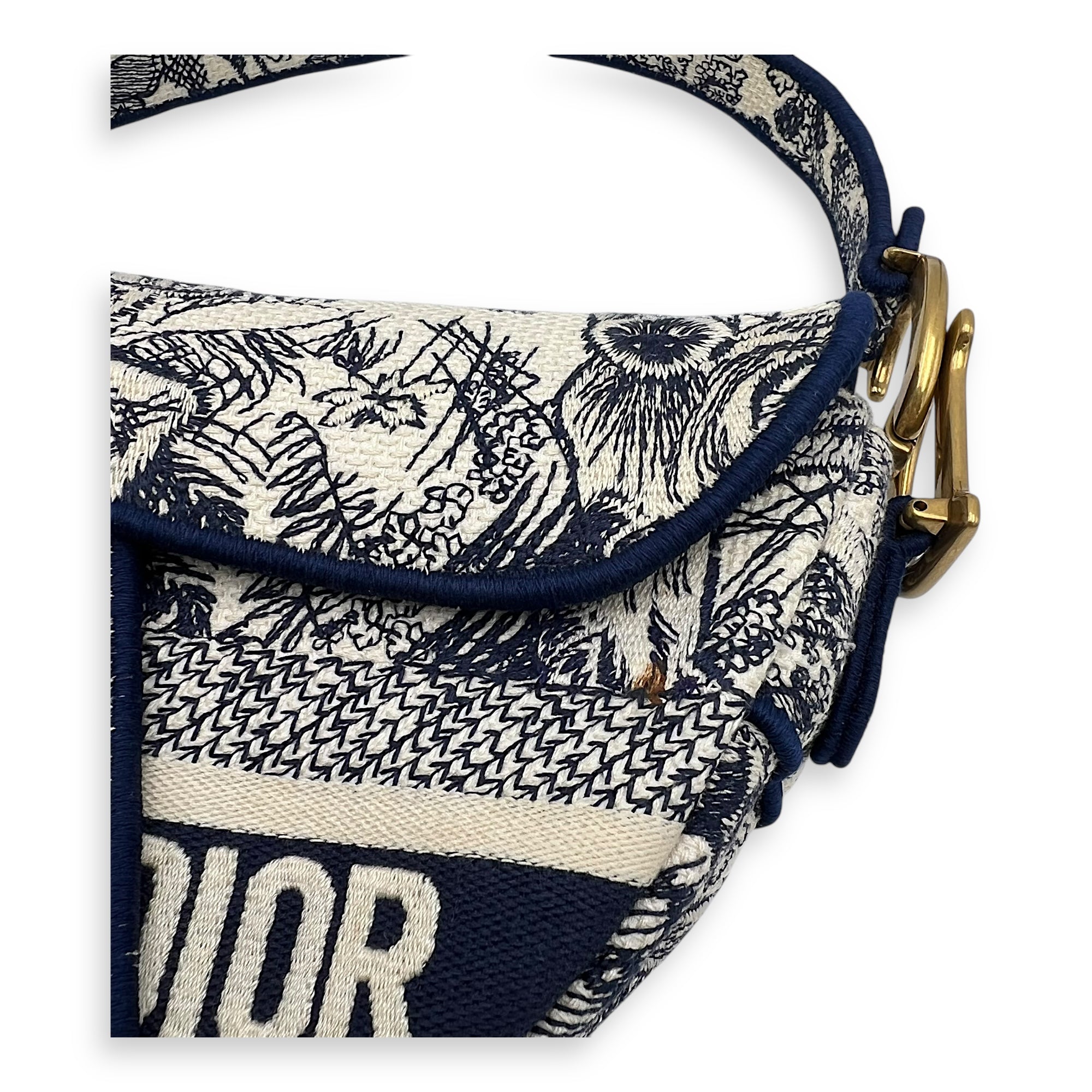 Saddle Shoulder Bag Blue in Jacquard, Gold hardware - Image 9