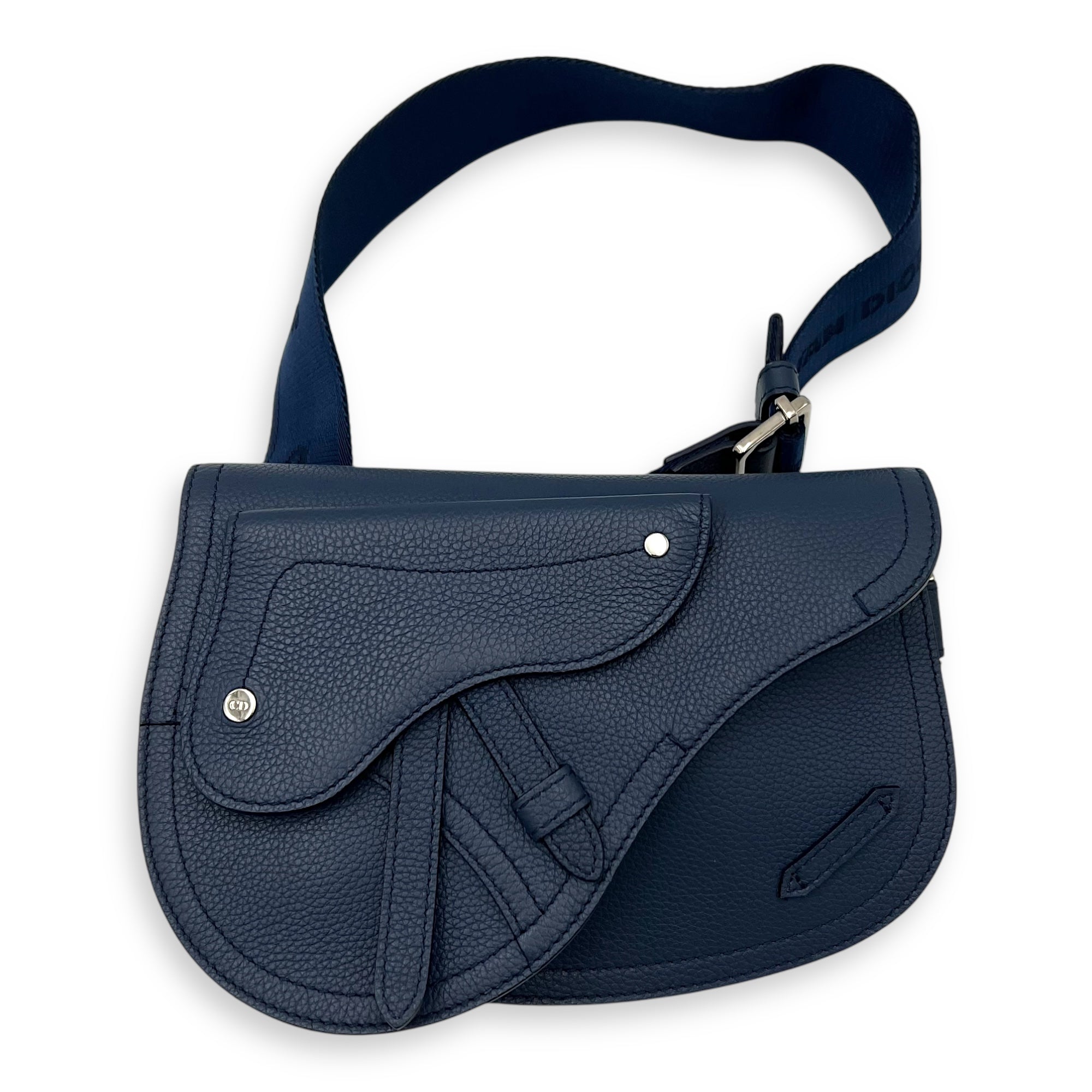 Saddle Crossbody Bag Blue in Calfskin, Silver hardware - Image 3