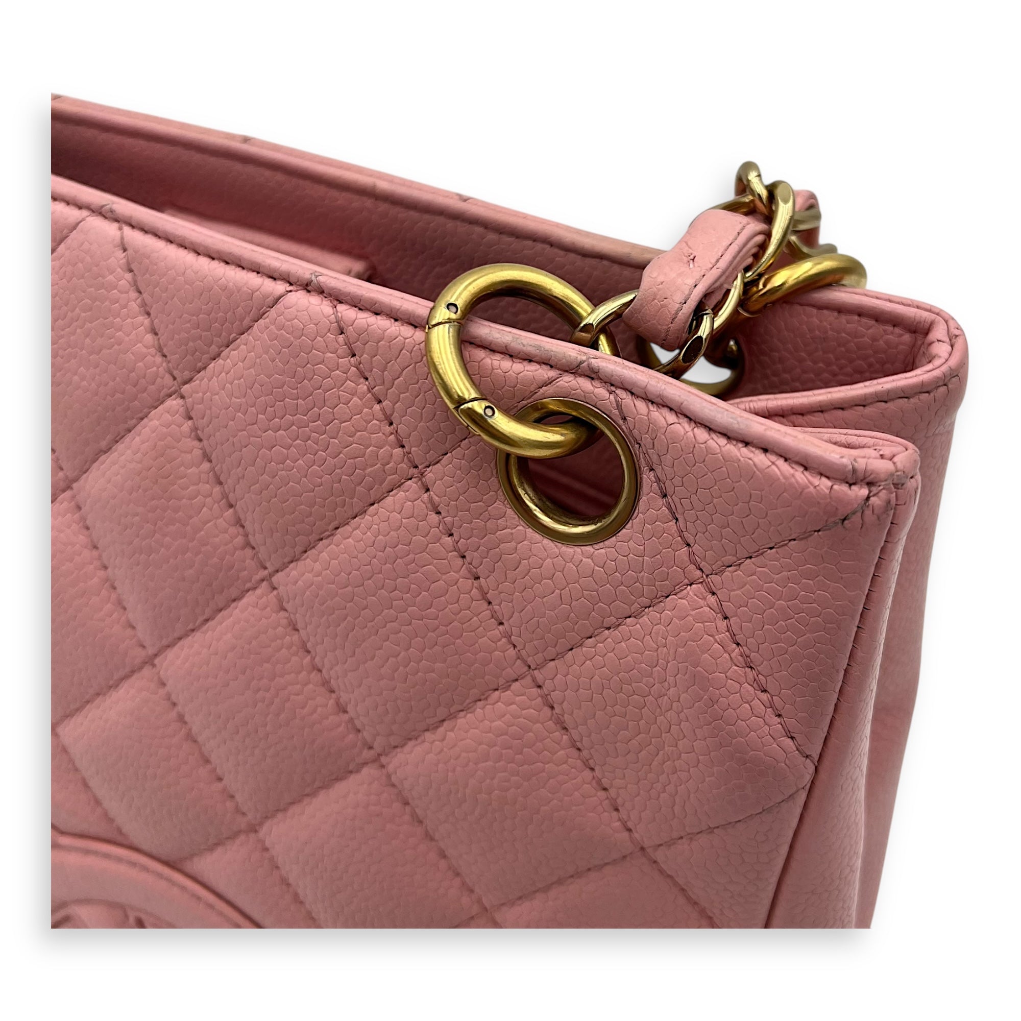 PST Petite Shopping Pink Tote Bag in Caviar Leather, Gold hardware - Image 10