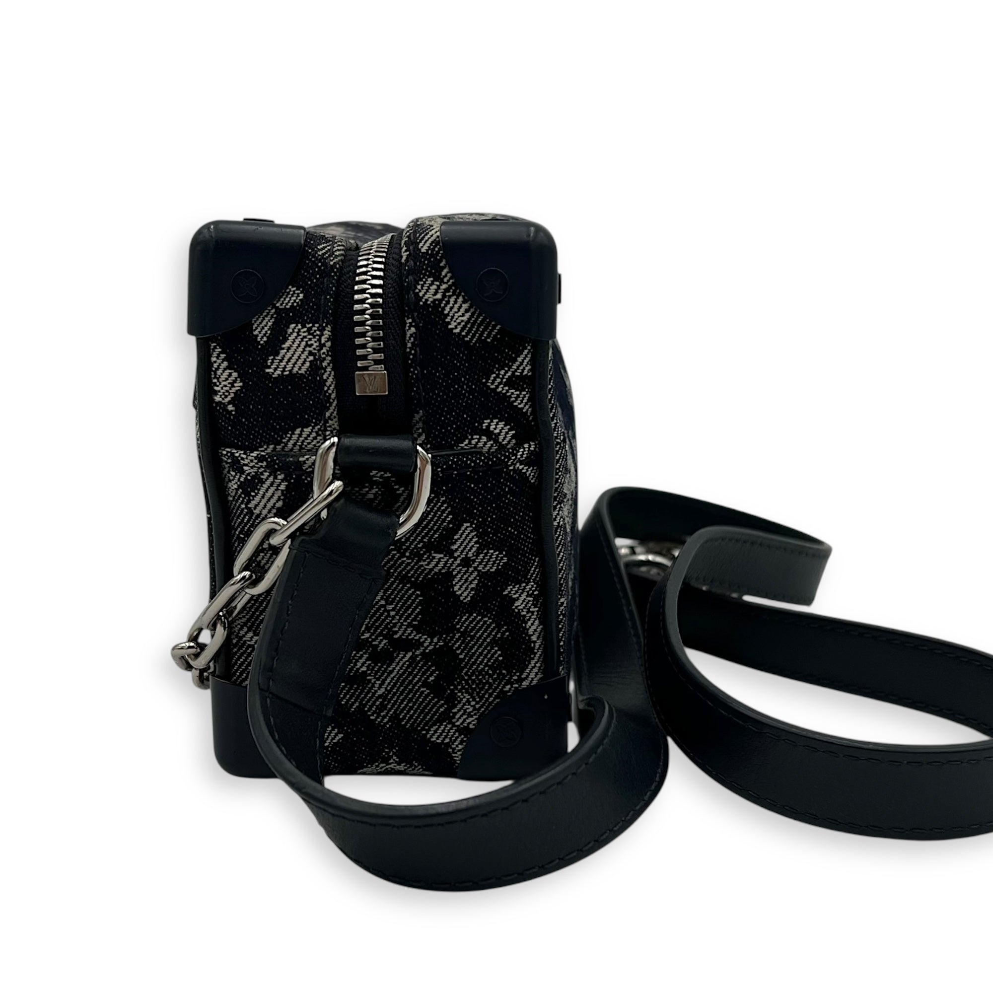 Soft Trunk Shoulder Bag Blue in Denim, Silver hardware - Image 14