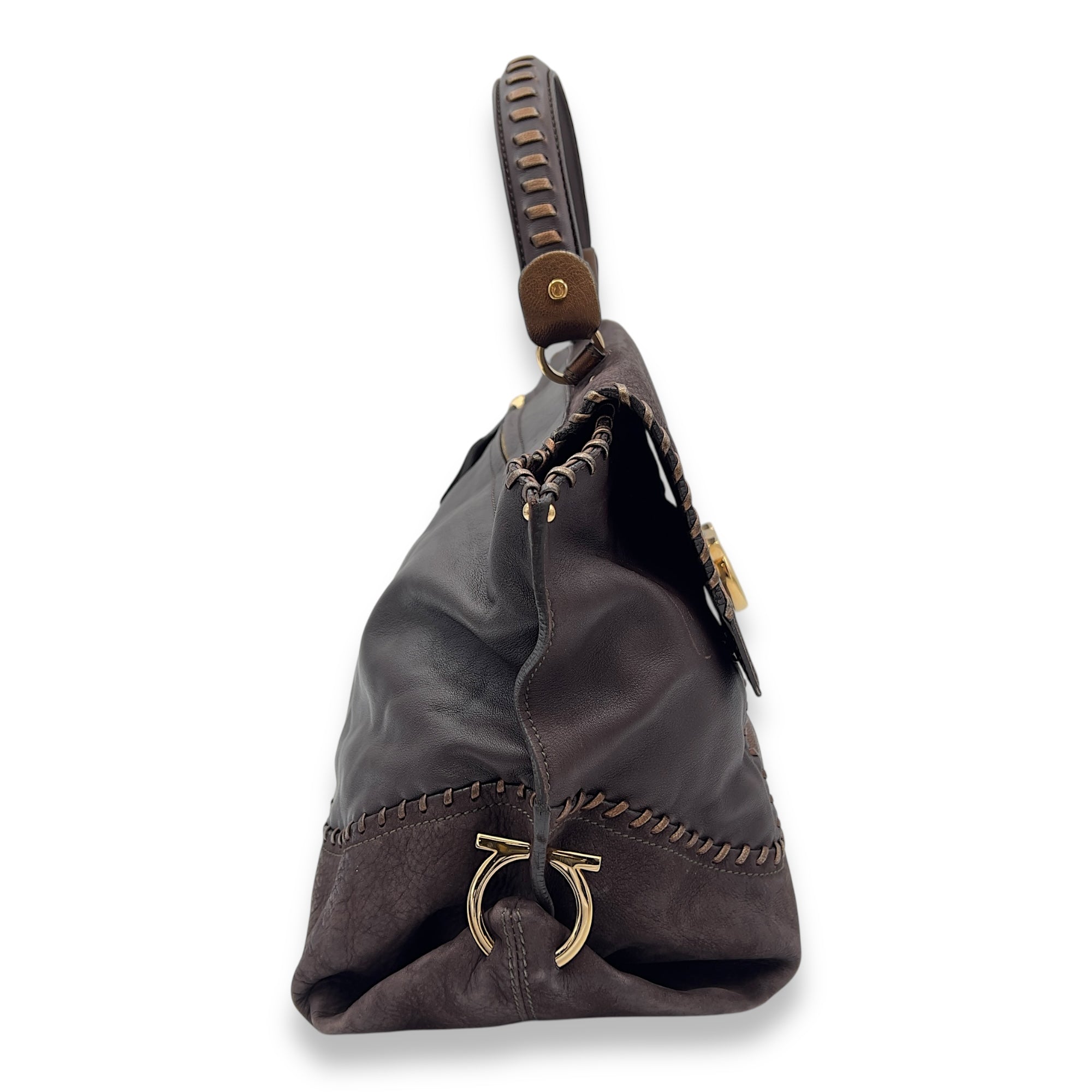 Tote Medium Brown Top Handle Bag in Calfskin, Gold hardware - Image 4