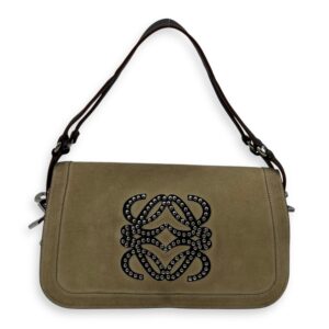 Anagram Shoulder Bag Brown in Suede Leather, Silver hardware