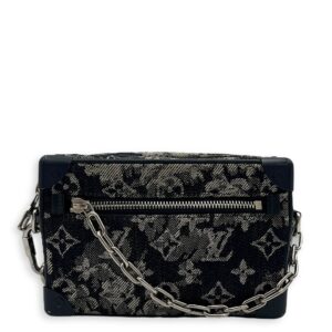 Soft Trunk Shoulder Bag Blue in Denim, Silver hardware