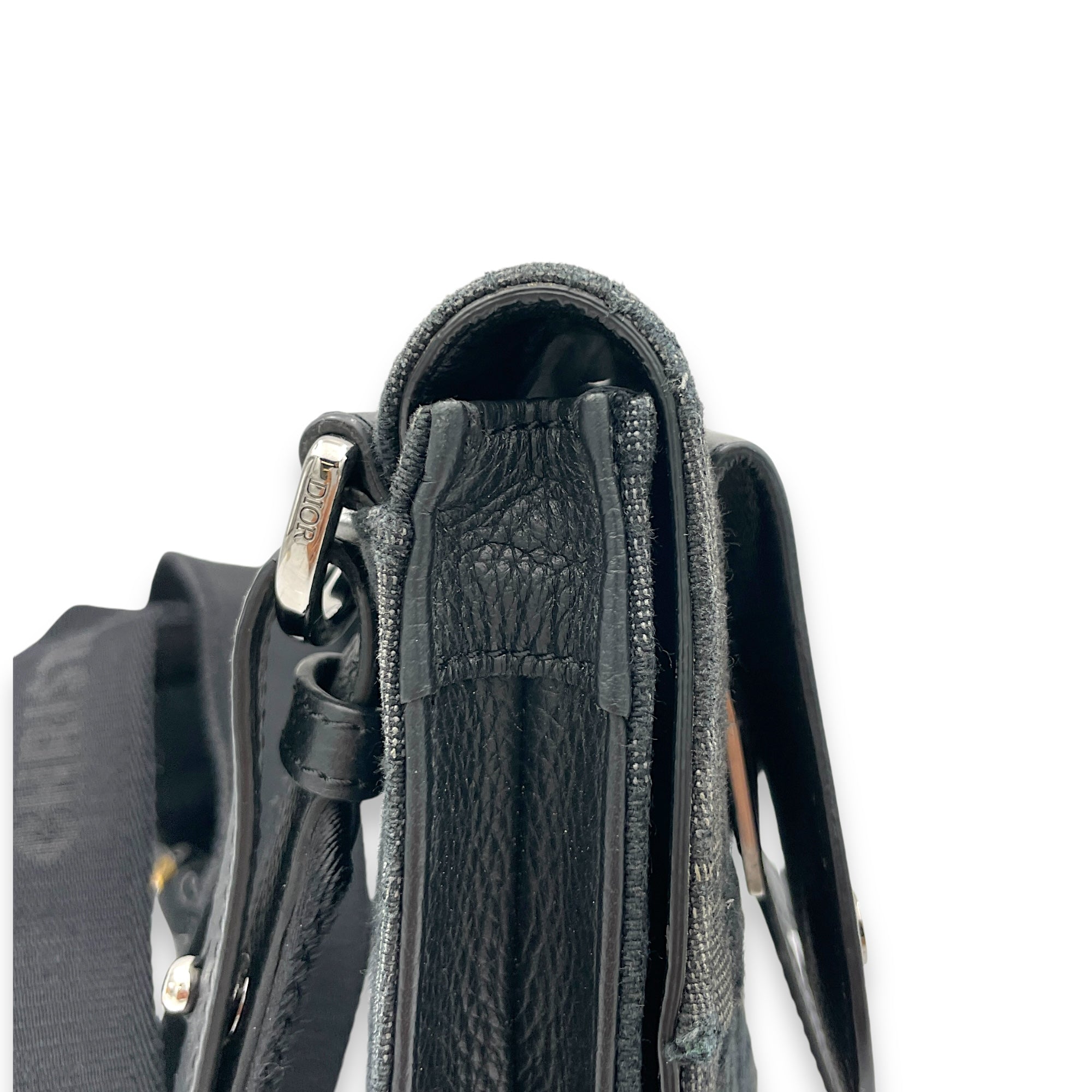 Saddle Black Crossbody Bag in Jacquard, Silver hardware - Image 9