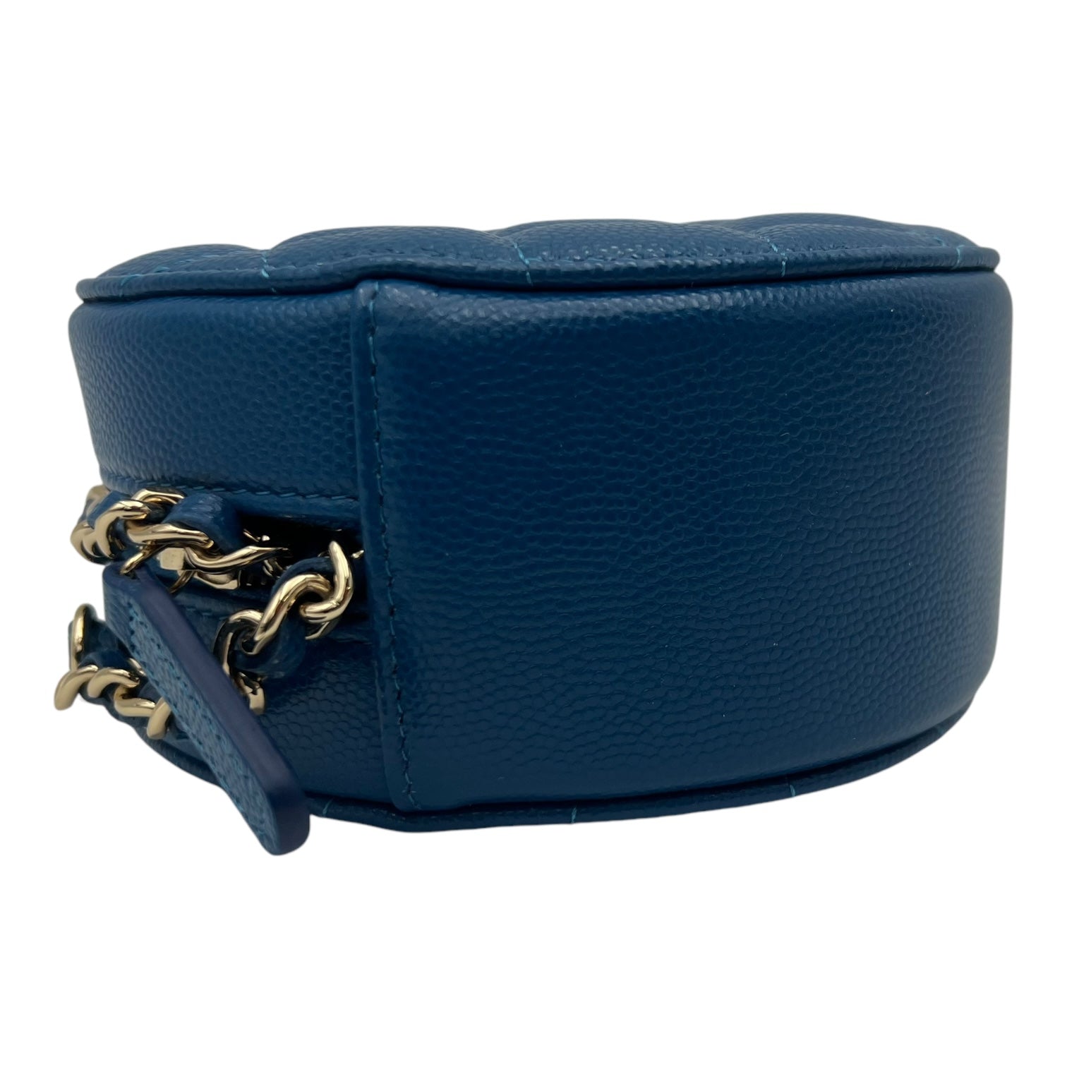 Round CC Crossbody Bag Blue in Caviar Leather, Gold hardware - Image 9