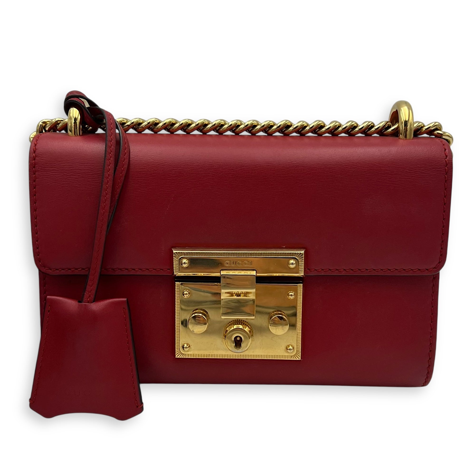 Padlock Shoulder Bag Red in Calfskin, Gold hardware - Image 14