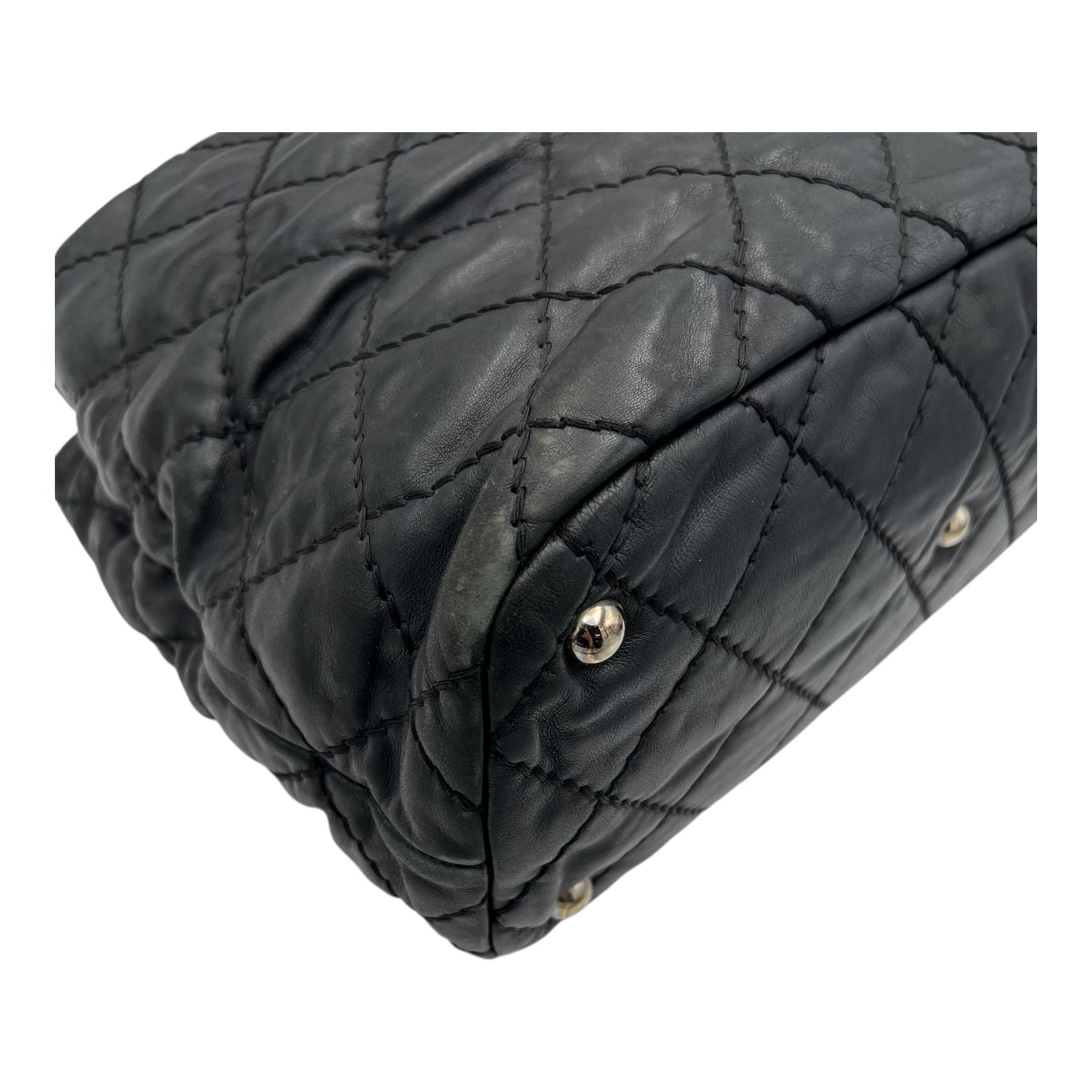 Wild stitch Tote Bag Blue in Linen, Silver hardware - Image 11