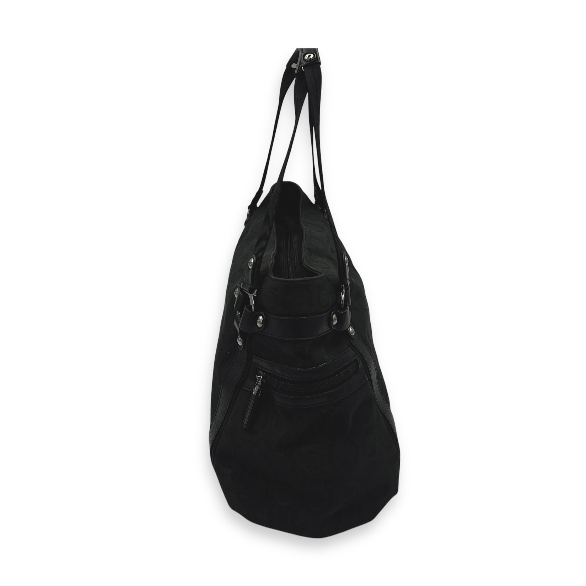 Vintage Black Shoulder Bag in Canvas, Silver hardware - Image 4