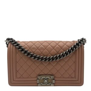 Boy Medium Pink Shoulder Bag in Calfskin, Ruthenium hardware