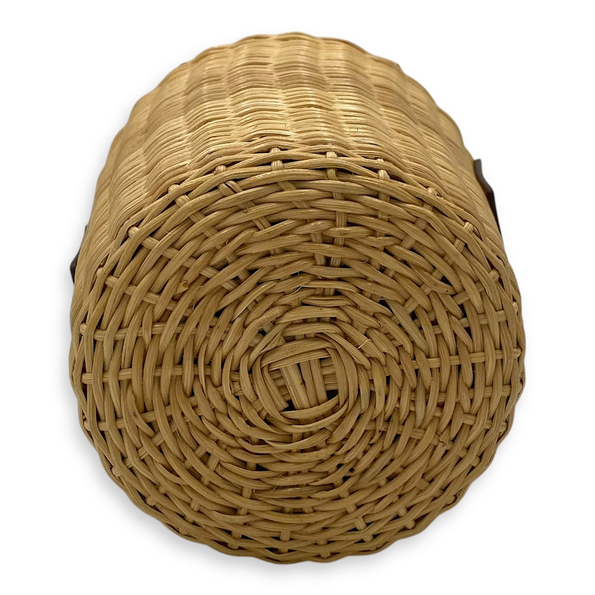 Wicker Bucket Brown Top Handle Bag in Rattan, Gold hardware - Image 6