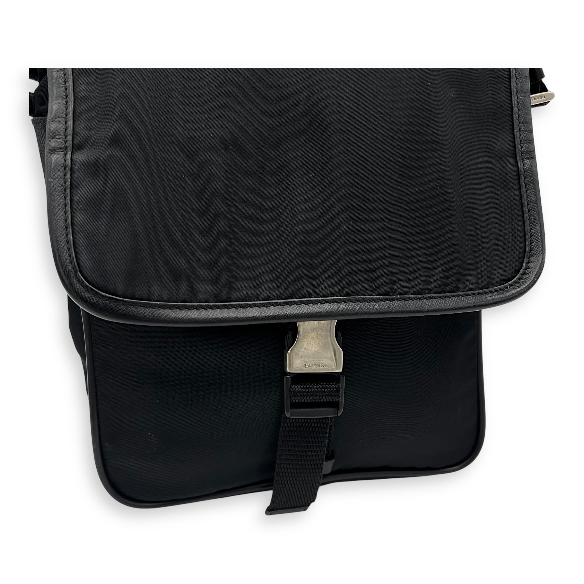 Logo Messenger Black in Nylon, Silver hardware - Image 10