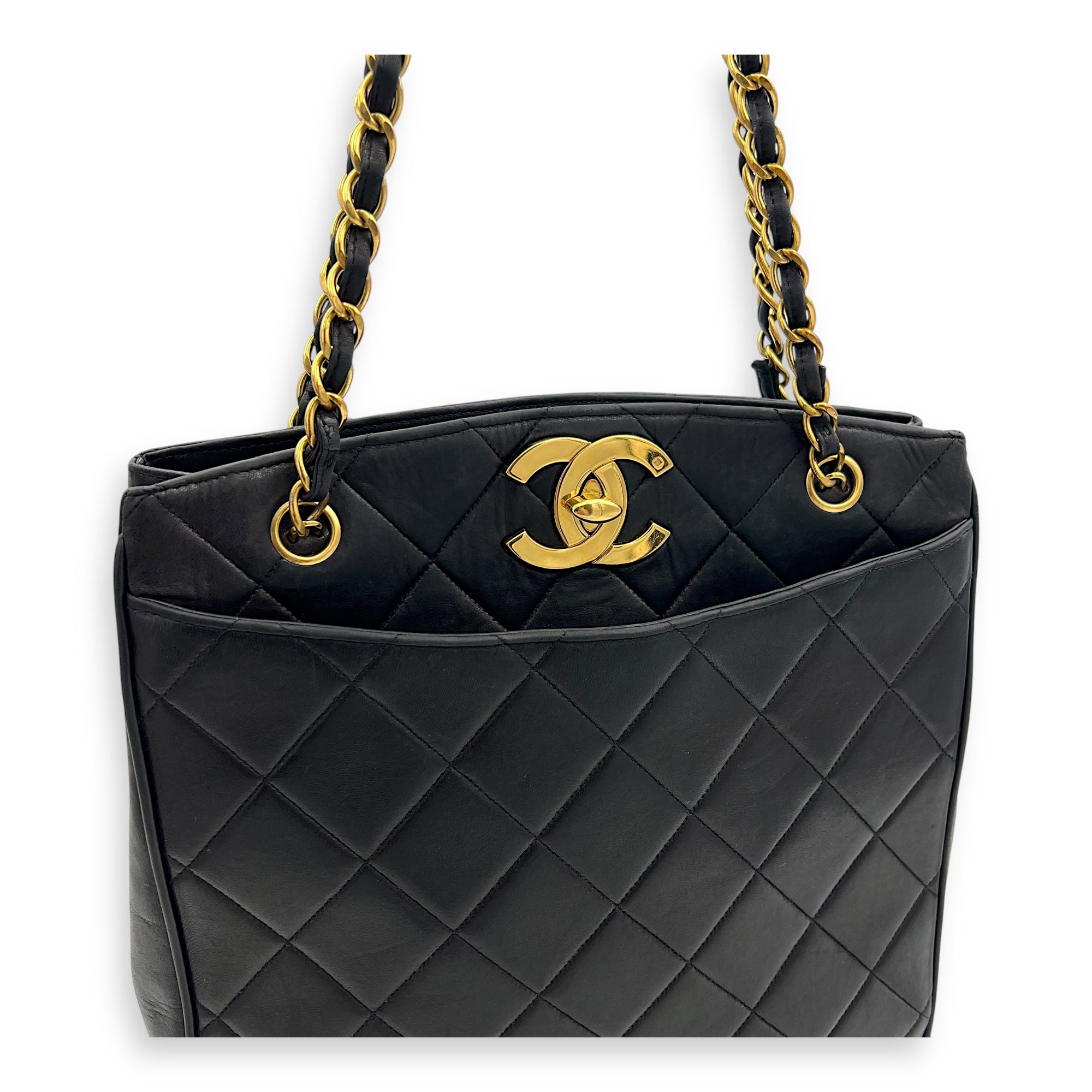 Vintage Big CC Tote Bag Black in Lambskin, Gold hardware - Image 8