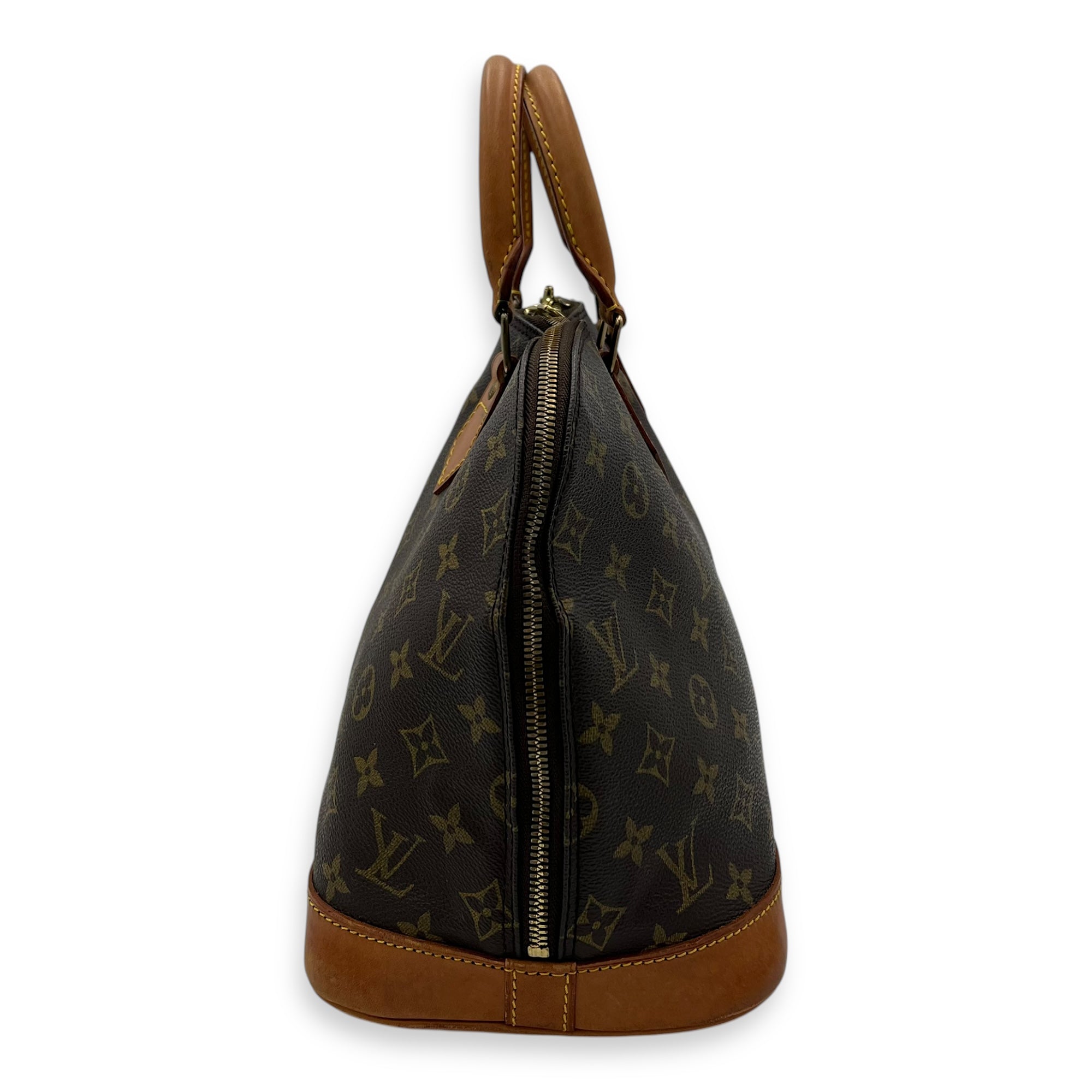 Alma Top Handle Bag PM Brown in Monogram Coated Canvas, Gold hardware - Image 4