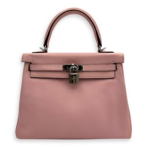 Kelly 25 Sakura Pink Top Handle Bag in Swift, Palladium hardware