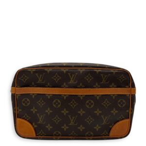 Compiegne Brown Pouch in Monogram Coated Canvas, Gold hardware