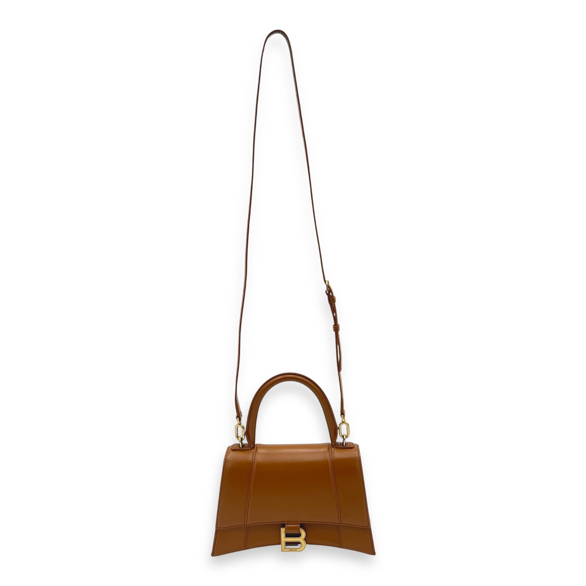 Hourglass Top Handle Bag Small Brown in Calfskin, Gold hardware - Image 20