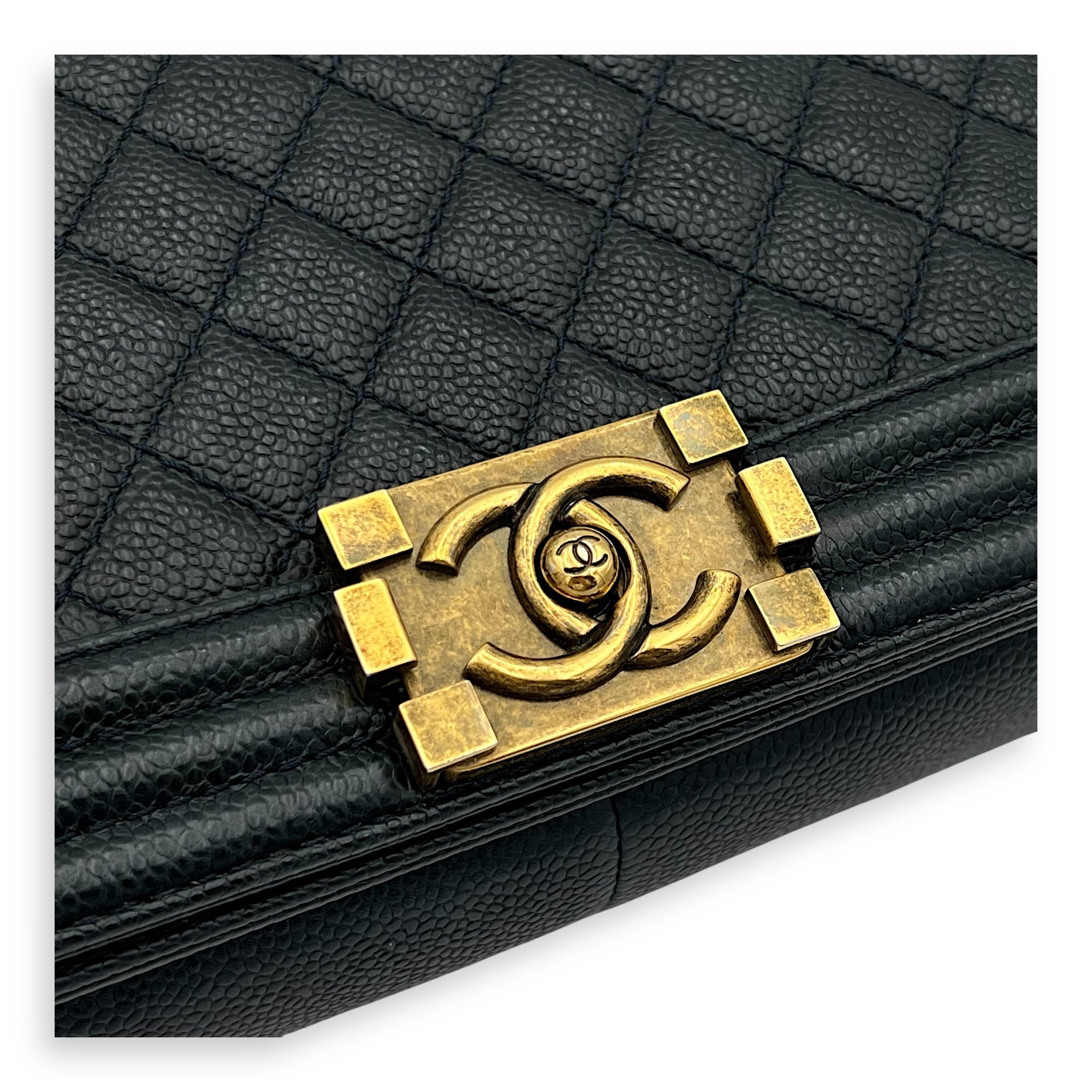 Boy New Medium Blue Shoulder Bag in Caviar Leather, Gold hardware - Image 10