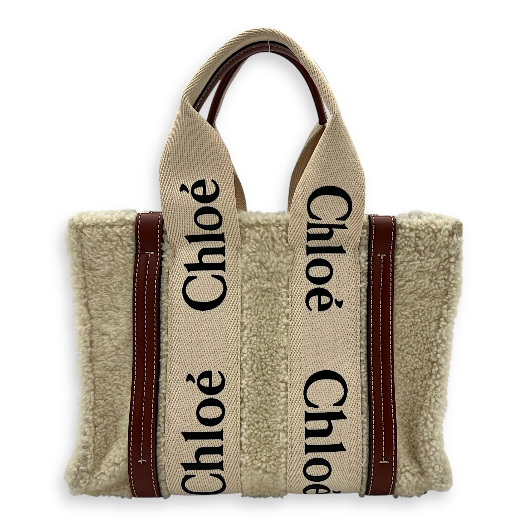 Woody Tote Bag Small Beige in Wool, Gold hardware - Image 3