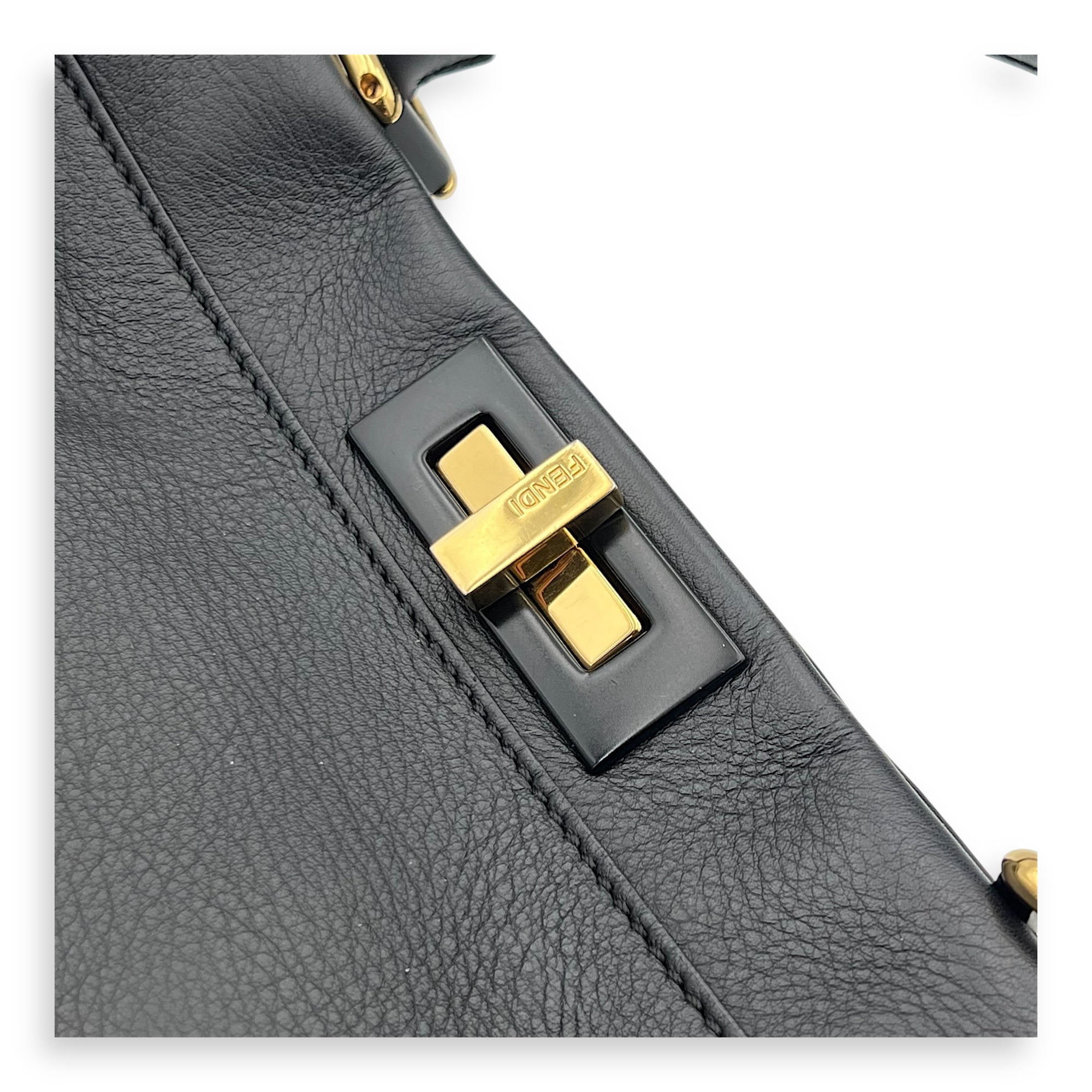 Peekaboo Top Handle Bag Medium Black in Calfskin, Gold hardware - Image 11