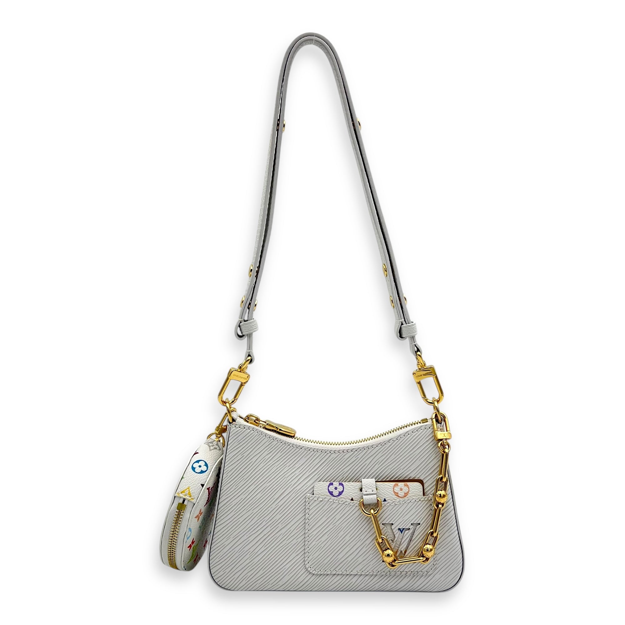 Marellini Shoulder Bag White in Epi Leather, Gold hardware - Image 15